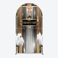 Lofaris Art Deco Graduation Arch Backdrop Black Gold Roaring 20s Feathers Background Class of 2024 Party Cover Decor