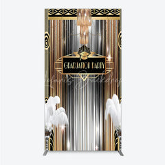 Lofaris Art Deco Graduation Rectangle Backdrop Black Gold Roaring 20s Feathers Background Class of 2024 Party Cover Decor