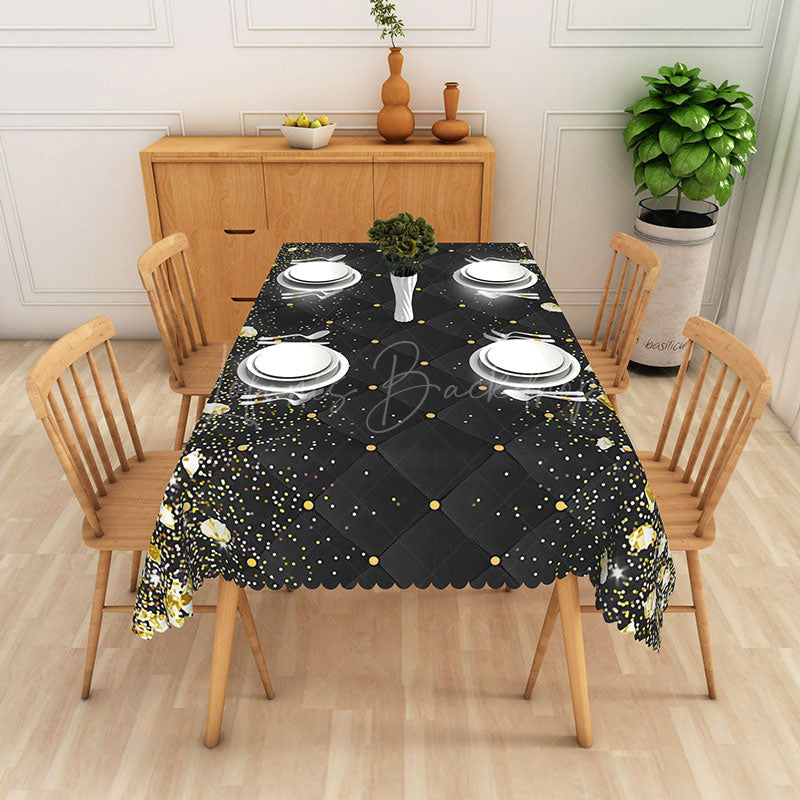 Lofaris Art Deco Tablecloth with Black White and Gold Rhombus Pattern for Elegant 1920s Themed Party Decor