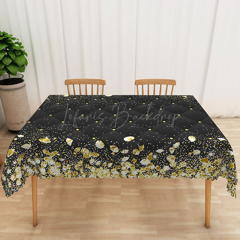 Lofaris Art Deco Tablecloth with Black White and Gold Rhombus Pattern for Elegant 1920s Themed Party Decor
