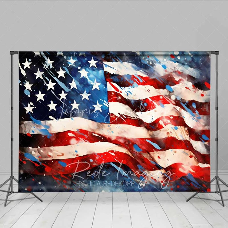 Lofaris Artistic American Flag Photography Backdrop Grunge Splatter Paint USA Banner Background Patriotic July 4th Prop