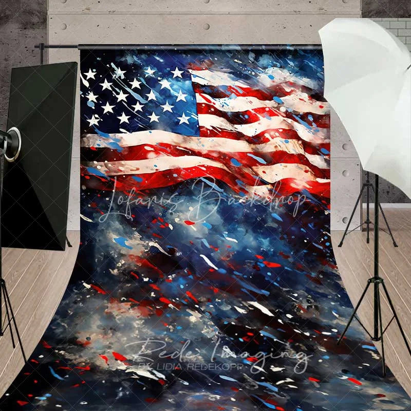 Lofaris Artistic American Flag Sweep Backdrop Grunge Splatter USA Photography Floor Mat Patriotic July 4th Decoration