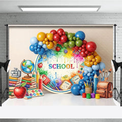 Lofaris Artistic Back To School Backdrop Paint Splatter Globe Books Apple Background Student Photography Banner