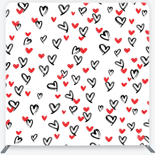 Lofaris Artistic Black and Red Brushstroke Hearts Square Double-Sided Backdrop Romantic Valentine’s Day Celebration Decor
