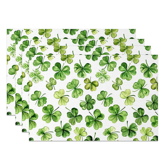 Lofaris Artistic Green Leaves Set of 4 Placemats St. Patricks Day Watercolor Shamrock Dining Table Mats