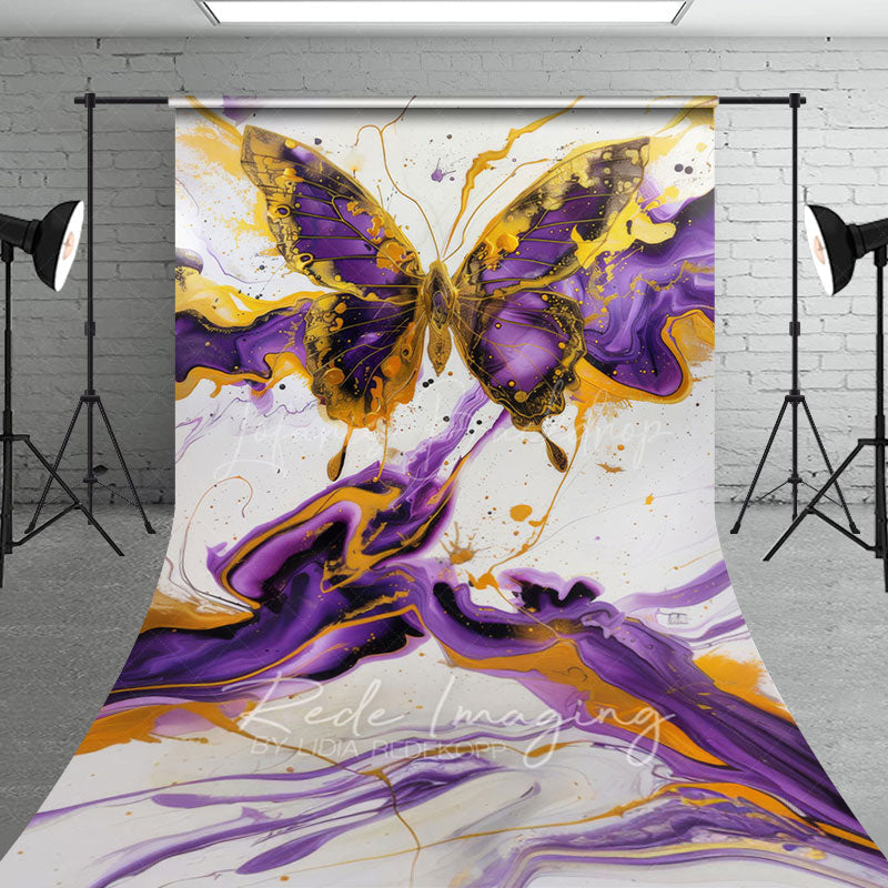 Lofaris Artistic Purple Gold Abstract Butterfly Sweep Backdrop