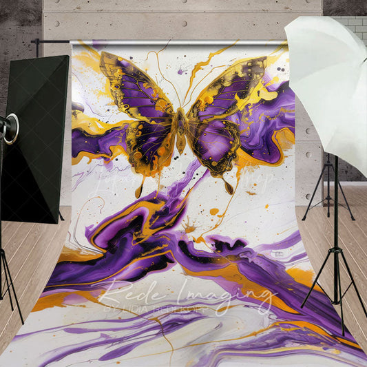 Lofaris Artistic Purple Gold Abstract Butterfly Sweep Backdrop