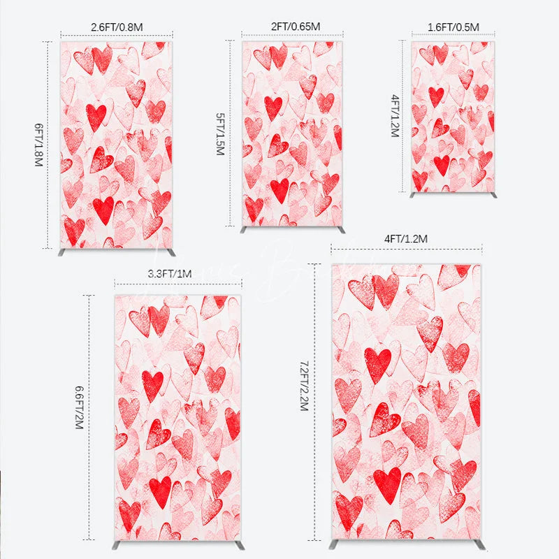 Lofaris Artistic Red and White Textured Hearts Pattern Rectangle Arch Backdrop Romantic Valentine’s Day Party Decor