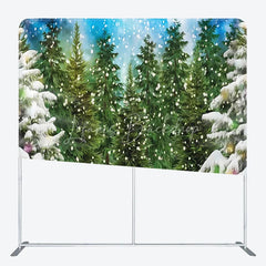 Lofaris Artistic Winter Forest Tension Fabric Backdrop Green Pine Tree Snowing Background Painted Nature Decoration