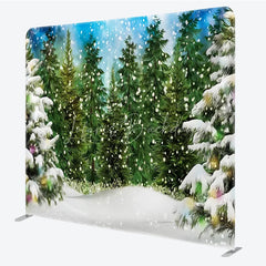 Lofaris Artistic Winter Forest Tension Fabric Backdrop Green Pine Tree Snowing Background Painted Nature Decoration