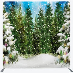 Lofaris Artistic Winter Forest Tension Fabric Backdrop Green Pine Tree Snowing Background Painted Nature Decoration