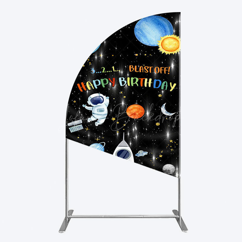 Lofaris Astronaut Galaxy Birthday Bash Off Half Moon Arch Backdrop