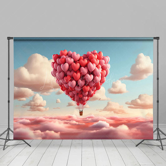 Lofaris Atmosphere Cloud Red Heart Hot Air Balloon Backdrop