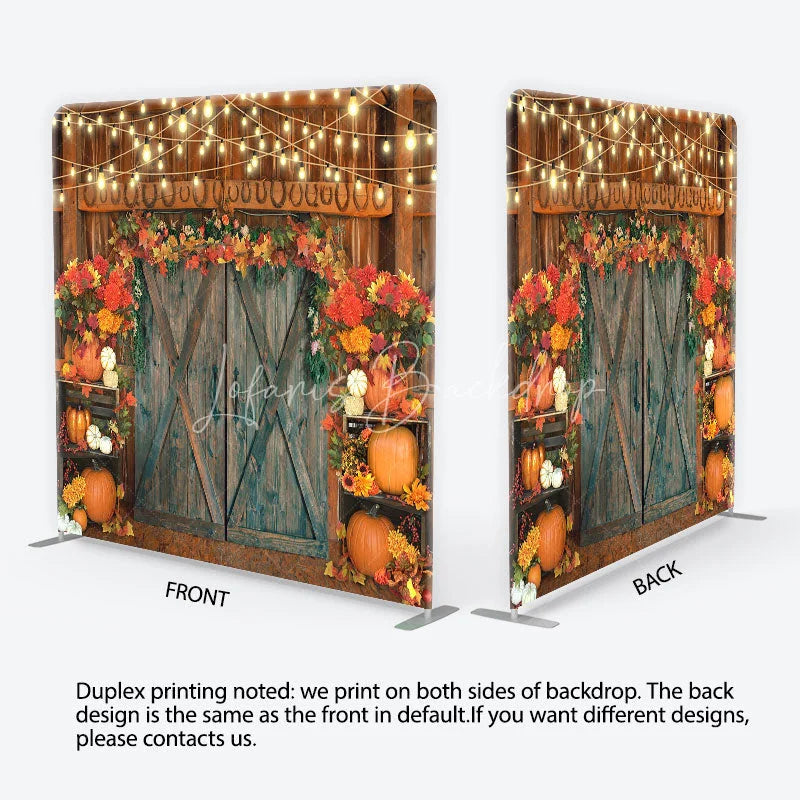 Lofaris Autumn Barn Door Tension Fabric Backdrop Rustic Pumpkin Fall Leaves Background Thanksgiving Harvest Party Decoration