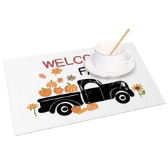 Lofaris Autumn Black Truck with Pumpkins Set of 4 Placemats for Rustic Fall and Farmhouse Kitchen Decor
