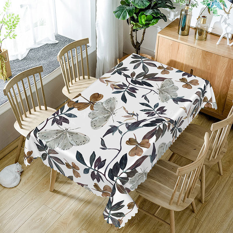 Lofaris Autumn Botanical Rectangle Tablecloth with Painted Butterflies and Plants for Fall Thanksgiving Decor