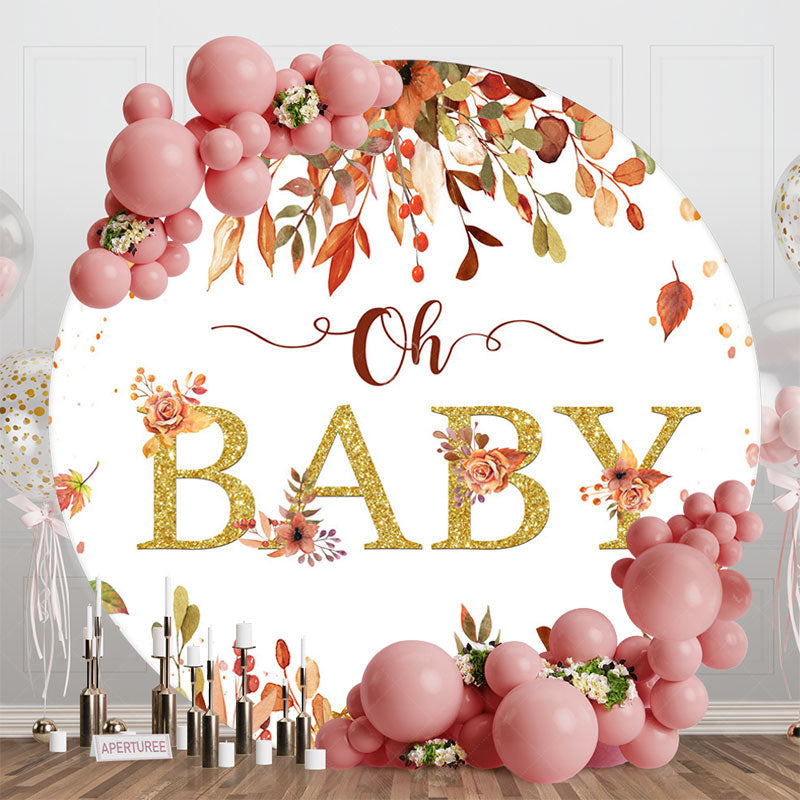 Lofaris Autumn Falling Leaves Round Baby Shower Backdrop