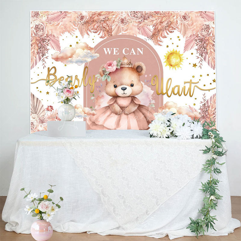 Lofaris Autumn Floral Teddy Bear Girl Baby Shower Backdrop