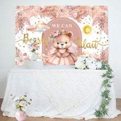 Lofaris Autumn Floral Teddy Bear Girl Baby Shower Backdrop