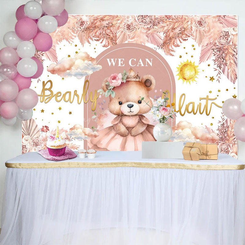 Lofaris Autumn Floral Teddy Bear Girl Baby Shower Backdrop