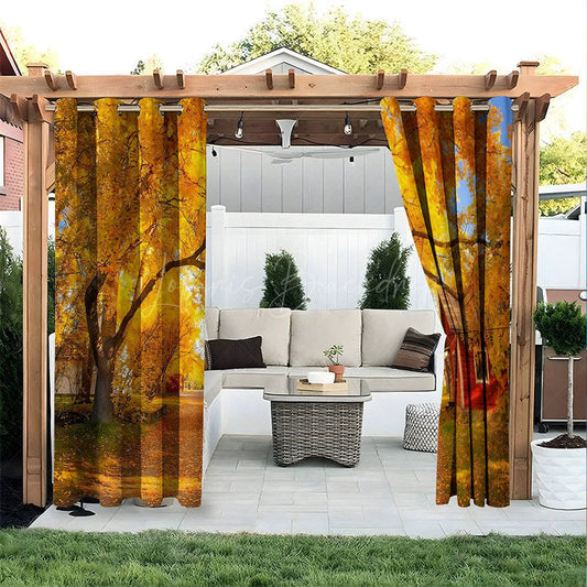 Lofaris Autumn Forest Scene Waterproof Printed Outdoor Curtains