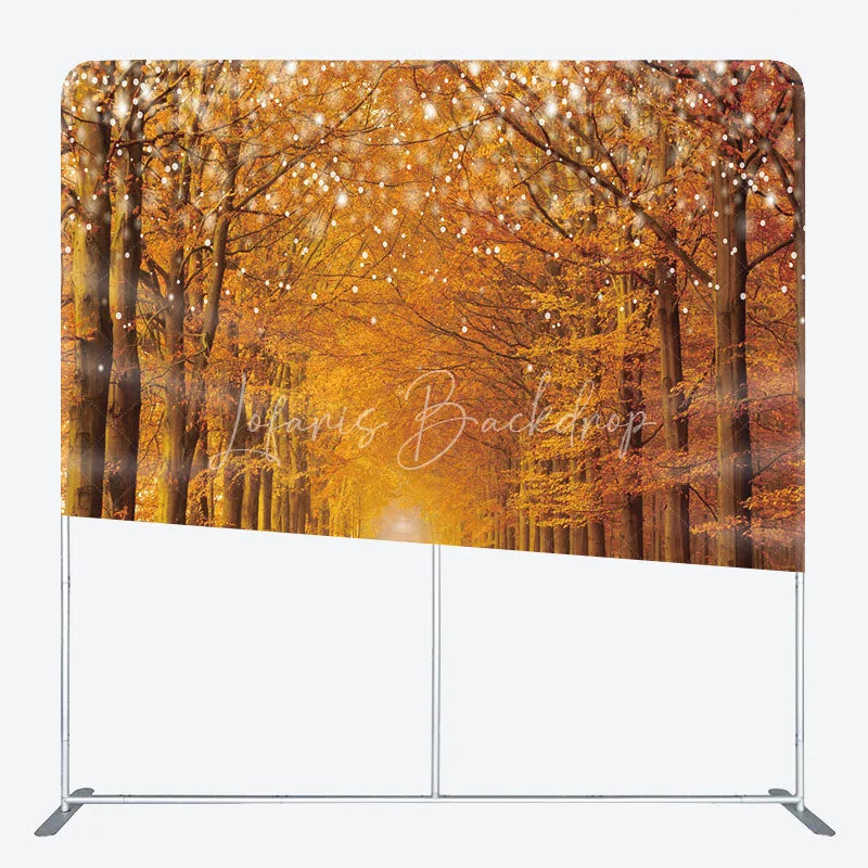 Lofaris Autumn Forest Tension Fabric Backdrop Fall Leaf String Light Decoration Orange Woods Path Background