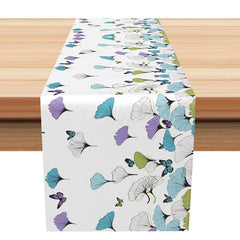 Lofaris Autumn Ginkgo Leaves Table Runner in Various Colors Modern Botanical Design Fall Themed Kitchen Dining Decor