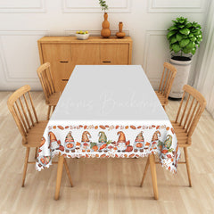 Lofaris Autumn Gnome Tablecloth with Fall Leaves in White and Brown for Thanksgiving Farmhouse Decor