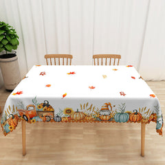 Lofaris Autumn Gnome Tablecloth with Pumpkins and Fall Leaves for Rustic Thanksgiving Harvest Decor