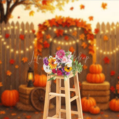 Lofaris Autumn Harvest Backdrop Rustic Wooden Fence Pumpkin Hay Background Thanksgiving Maple Leaves Party Decoration