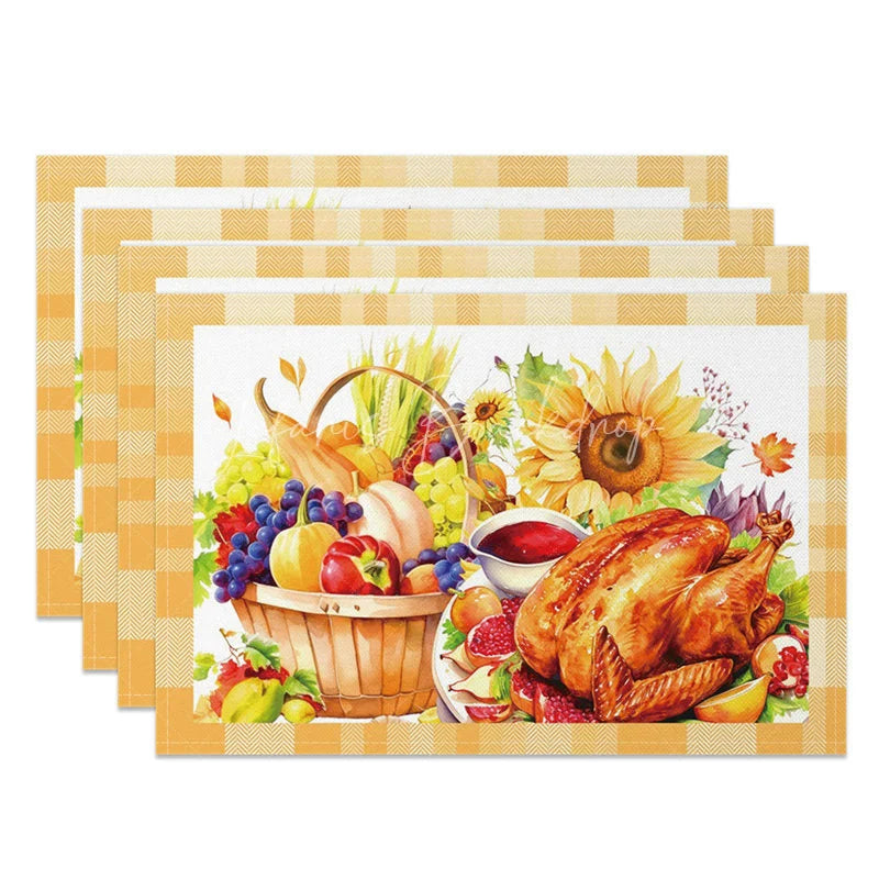 Lofaris Autumn Harvest Sunflower Set of 4 Placemats Yellow Floral Decor for Rustic Farmhouse Thanksgiving Table