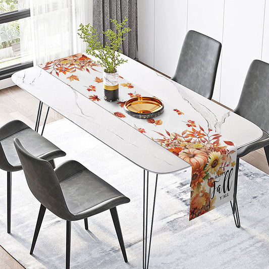 Lofaris Autumn Harvest Table Runner with Sunflowers Pumpkins and Fallen Leaves for Thanksgiving Dinner Decor