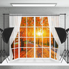 Lofaris Autumn Maple Forest Window Scene Room Set Backdrop
