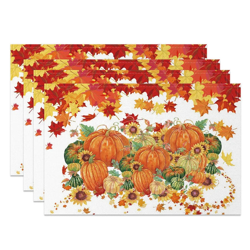 Lofaris Autumn Maple Leaf Pumpkin and Sunflower Set of 4 Placemats for Fall Harvest Thanksgiving Decor