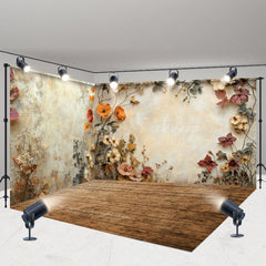 Lofaris Autumn Oil Painting Floral Wood Room Set Backdrop