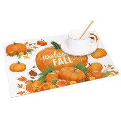 Lofaris Autumn Orange Pumpkin and Greenery Set of 4 Placemats for Fall Harvest Thanksgiving Table Decor