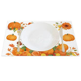 Lofaris Autumn Orange Pumpkin and Greenery Set of 4 Placemats for Fall Harvest Thanksgiving Table Decor