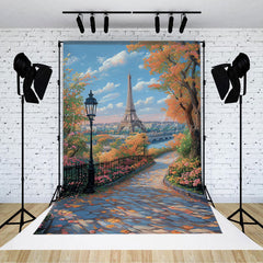Lofaris Autumn Paris Park Path Tower Scene Photo Backdrop