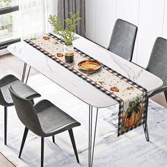 Lofaris Autumn Plaid Table Runner with Pumpkins and Bows Rustic Harvest Decor Farmhouse Thanksgiving Kitchen Linen
