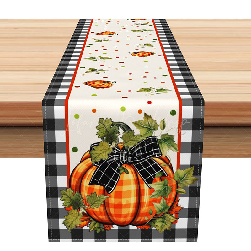 Lofaris Autumn Plaid Table Runner with Pumpkins and Bows Rustic Harvest Decor Farmhouse Thanksgiving Kitchen Linen