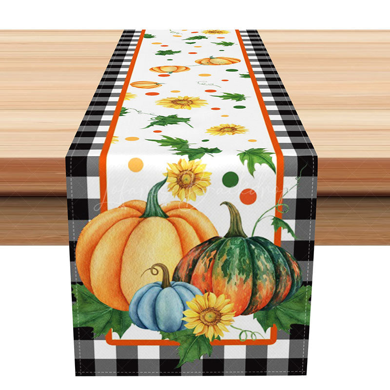 Lofaris Autumn Plaid Table Runner with Sweet Floral and Fallen Leaves for Farmhouse Thanksgiving Decor