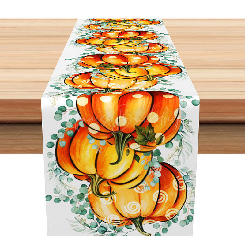 Lofaris Autumn Polka Dot and Pumpkin Table Runner Rustic Fall Harvest Decor Fun Modern Thanksgiving Kitchen