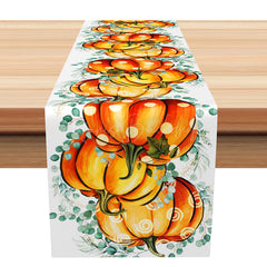Lofaris Autumn Polka Dot and Pumpkin Table Runner Rustic Fall Harvest Decor Fun Modern Thanksgiving Kitchen