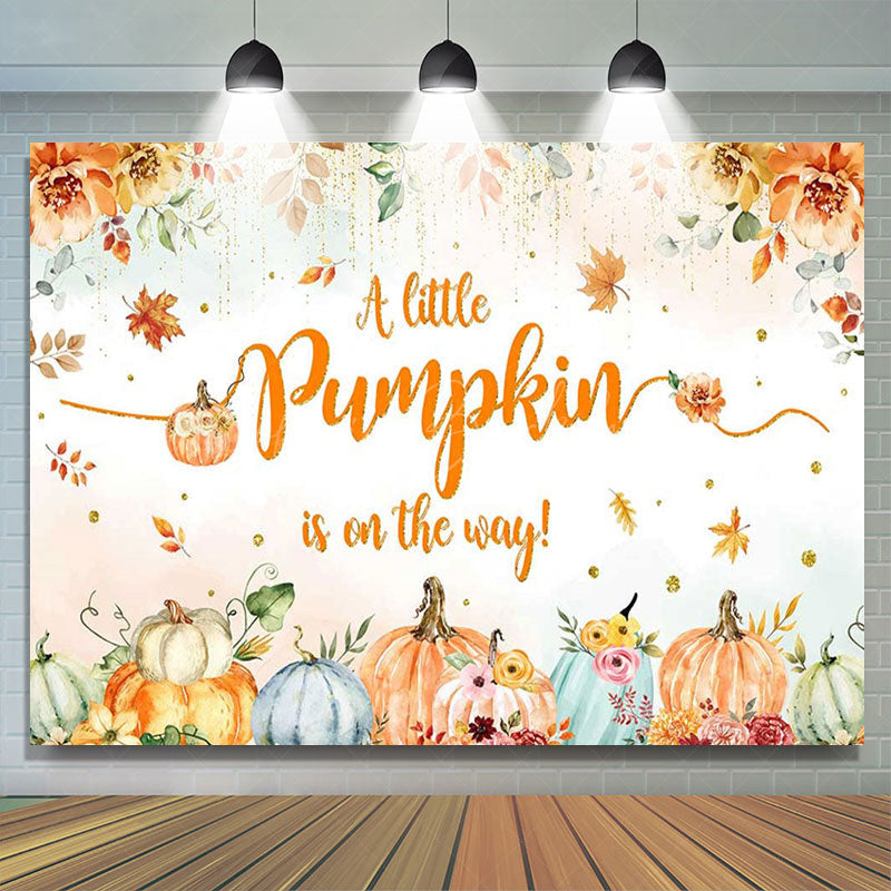 Lofaris Autumn Pumpkin Floral Harvest Baby Shower Backdrop