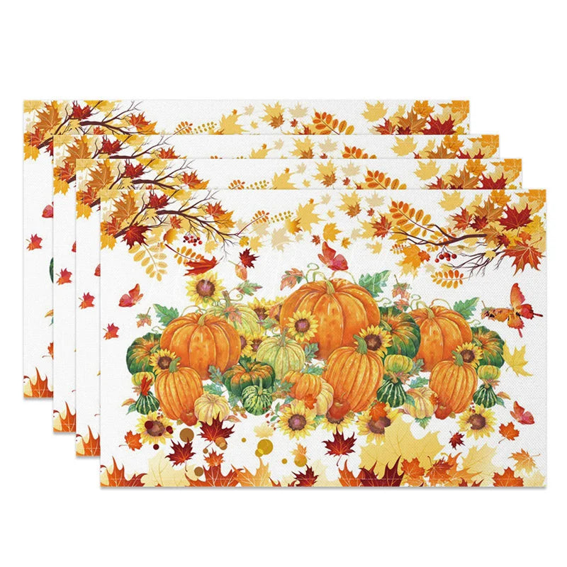 Lofaris Autumn Pumpkin Maple Leaf and Sunflower Set of 4 Placemats for Fall Harvest Thanksgiving