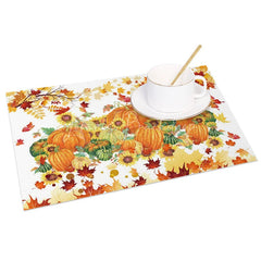 Lofaris Autumn Pumpkin Maple Leaf and Sunflower Set of 4 Placemats for Fall Harvest Thanksgiving