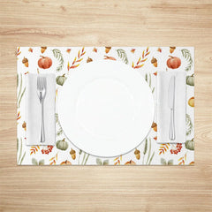 Lofaris Autumn Pumpkin Nut and Willow Leaf Set of 4 Placemats for Rustic Fall Thanksgiving Decor