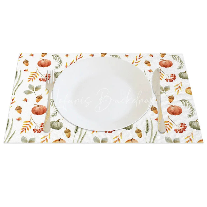 Lofaris Autumn Pumpkin Nut and Willow Leaf Set of 4 Placemats for Rustic Fall Thanksgiving Decor