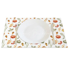 Lofaris Autumn Pumpkin Nut and Willow Leaf Set of 4 Placemats for Rustic Fall Thanksgiving Decor