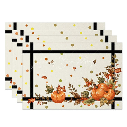 Lofaris Autumn Pumpkin on Black and White Cross Stripe Set of 4 Placemats for Modern Farmhouse Fall Decor